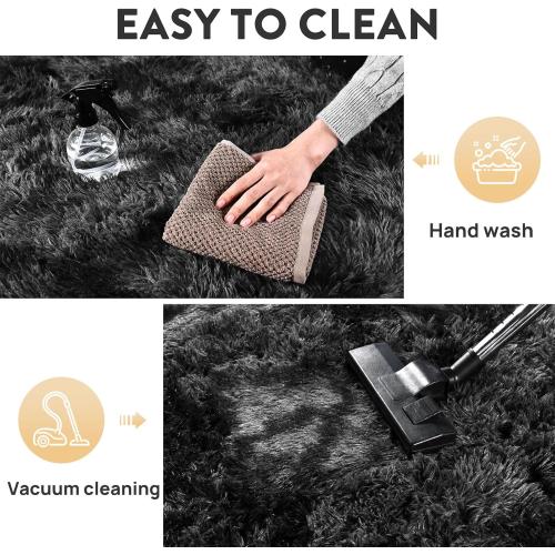 Shaggy Area Rugs, Fuzzy Rugs for Living Room, Soft Nursery Area Rug for Girls, Tie Dye Black Gray Plush Area Rugs Non Slip, Fluffy Rug Carpet