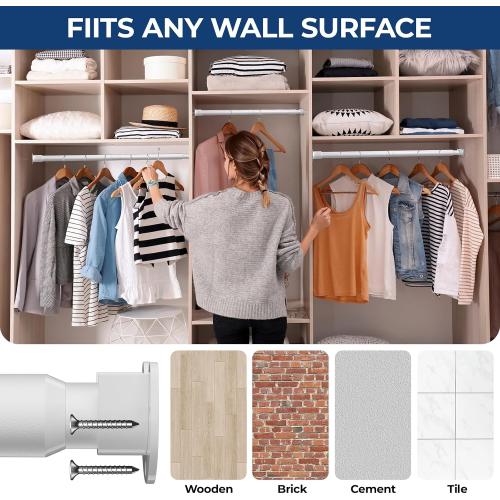 Mavivegue White Closet Rod, 17 to 99 Inches Adjustable Closet Rods for Hanging Clothes, 1.3 Inches Closet Hanging Rod Heavy Duty Tension Rod for Closet Wardrobes Laundry RV, Bathroom