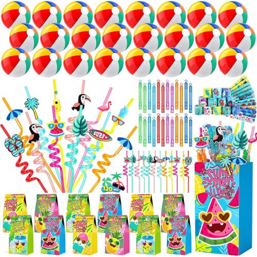 Pool Party Favors and Beach Party Favors - 120 PCS Party Bag Stuffers Including Beach Balls, Summer Theme Straws, Bubble Wands, and more for Beach Pool Party Favors, Birthday Party Supplies 4-8 8-12 - missing parts