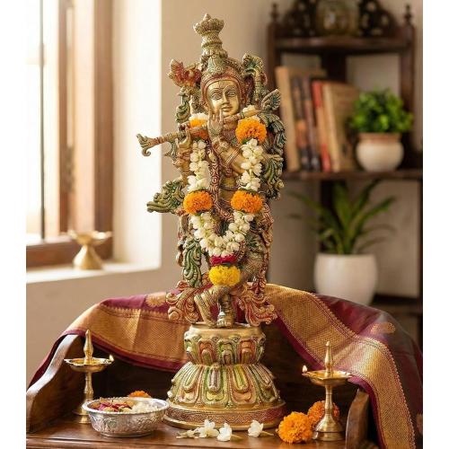 eSplanade - Brass Radha Krishna - Big Size - Brass Radha Idol Statue Sculpture (21) (Krishna Coloured)