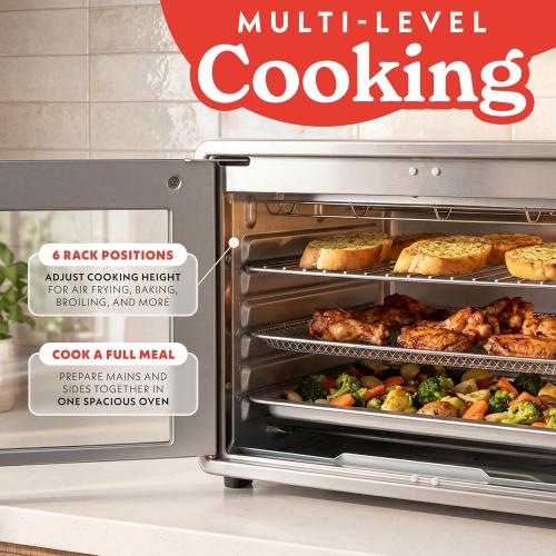 Gourmia French Door Air Fryer Oven - 37 Qt Large Capacity Convection Toaster Oven, FryForce 360°, Digital Display, 12 Cooking Presets, Dehydrate, Fits 13” Pizza, Dishwasher-Safe, Peach‼️needs heavy cleaning ‼️