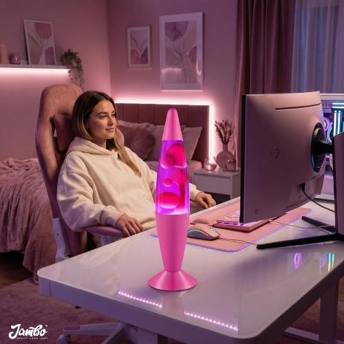 JAMBO 16 Beautiful Lamp- Purple with Pink Wax, Relaxing Liquid Light, Night Light Nightlight, Home Decor Living Room Office Bedroom Lamp for Adults Teens Kids, Magma Motion