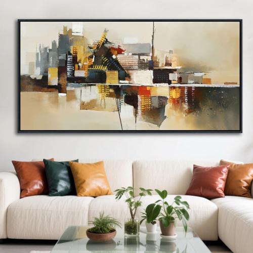 Yellow Abstract Wall Art for Living Room - Modern Wall Art - Framed Large Wall Decor - Canvas Pictures for Bedroom, Office, Above Bed - Contemporary Artwork for Home Decor 29×58IN