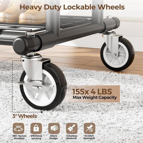 Heavy Duty Clothes Rack, Rolling Clothing Rack With Shelves Load 620 LBS, Double Rod Clothing Racks for Hanging Clothes, Portable& Adjustable Clothes Rack with Wheels,Black