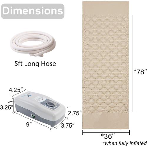 Vaunn Medical Cloud Air Whisper Quiet Alternating Air Pressure Mattress Topper with Pump Twin Size 36 x 78 x 3