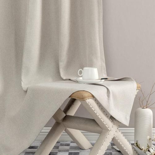 Vangao Curtains for Bedroom, Linen Textured Curtains 96 Inch Length 2 Panels Set, Room Darkening Drapes for Living Room, Grommet Top Window Treatments, Greyish Beige