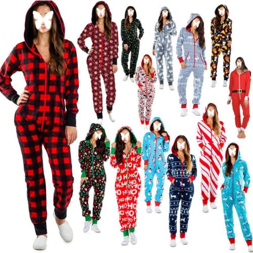 Size L/XL...Women Hooded Fleece Pajamas 3D Printed Christmas Sleepwear 1-Piece Jumpsuit Homewear Romper