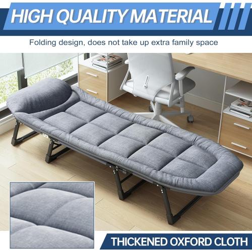Chaise Lounge Chair, Folding Cot, 6-Angle Adjustable Camping Cot with Mattress for Patio and Beach, Foldable Bed Portable Heavy Duty Lay Flat Reclining with Pillow