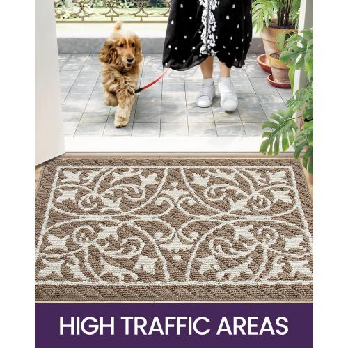 DEXI Front Door Mat Entryway, Inside Welcome Entrance Doormat Low Profile Thin, Non Slip Washable Entry Mats for House Floor Dirt Trapper, 24x36, Brown