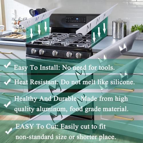 Stove Counter Gap Cover Filler, Range Trim Kit, Aluminum Don't Melt Like Silicone, For 1/32” to 5/8” Gap, Adjustable Length 23” to 25.4”, Left and Right 2 PCS, 3 Years Guarantee