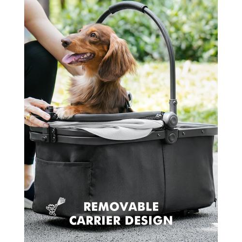 Pet Stroller for Small Dogs and Cats, One-Click Foldable Dog Stroller with Detachable Carrier & 3 Safety Tethers, Holds up to 33 lbs, Storage Basket & Cup Holder, Breathable Mesh, Black