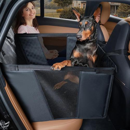 Black Large Dog Car Seat for Medium Dogs, Waterproof Faux Leather Pet Carrier for Active Pets at Back Seat Half Hammock with 4 Hard Sides & Bottom Extender for Cars SUV Trucks(Black)