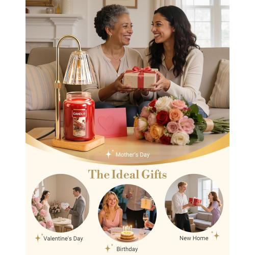 Marycele Candle Warmer Lamp with Timer & Dimmer - Mothers Day Gifts for Women Mom Her, Aesthetic Office Home Decor, Adjustable Height Wax Melter for Candle Jar & 3-Wick Candles (2 Bulbs Included)