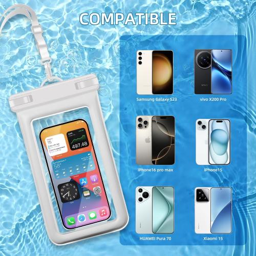 IPX8 Floating Waterproof Phone Pouch 2-Pack,7.2 Inch Waterproof Dry Bag16/15/14 Pro Max Galaxy S24/S23 Adjustable Lanyard   Wrist Strap Beach Swimming Travel Essentials Black White