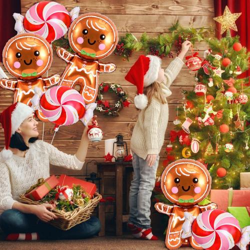 Gingerbread Man Balloon Red Pink Candy Balloons Set Christmas Candy Gingerbread Balloons for Christmas Ginger Bread Party Decorations