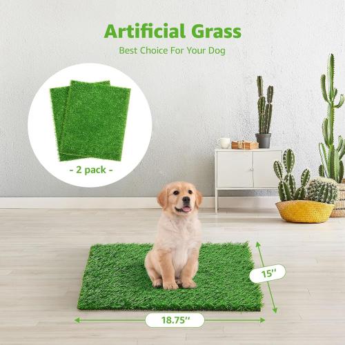 2Pack 18.75x15 Artificial Dog Grass Pee Pad 18.75x15 2 Pack, Washable Indoor Potty Training Replacement Turf for Puppy, Reusable Realistic Grass Mat for Dogs
