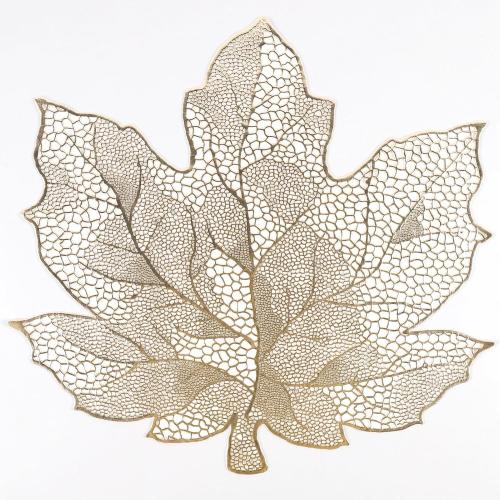 Gold Placemats Set of 8, Vinyl Table Mats Hollowed-Out Leaf Place Mats Dinner Table Decor Mats for Wedding Party Kitchen Decorations