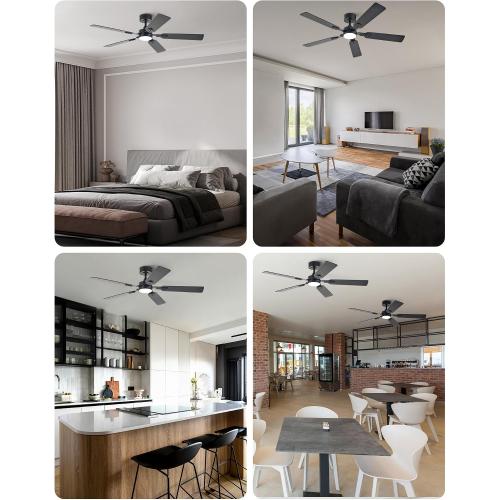 Black 52 VONLUCE Ceiling Fans with Lights and Remote, 52 Ceiling Fan with 5 Blades, 6-Speeds Noiseless Reversible DC Motor for Farmhouse Bedroom Indoor, Black