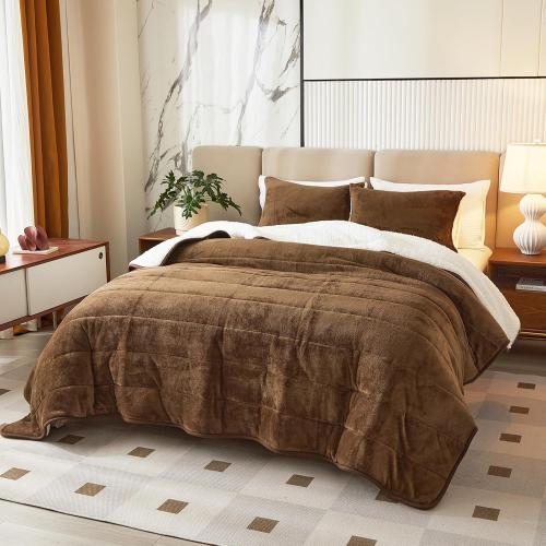 3-Layer Luxury Flannel Fleece Thick Bed Blanket King Size, Soft Plush Velvet Sherpa Blanket with 2 Pillow Shams Heavy Warm for Winter, Breathable n Washable, Brown