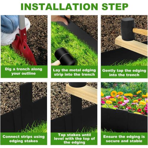 Hugeleaf Metal Landscape Edging, 6.5” H Metal Edging for Landscaping | with 11Pcs Stakes, 40” L Metal Garden Edging Pack of 10 ( 33 Feet Total Length)
