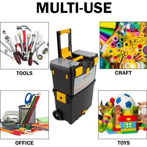 Rolling Tool Box with Wheels, Foldable Comfort Handle, and Removable Top – Toolbox Organizers and Storage by Stalwart