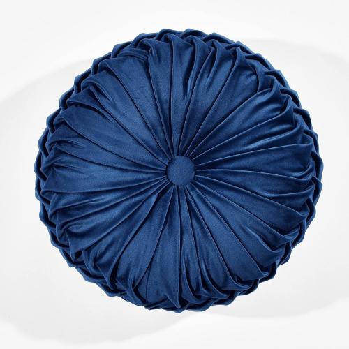 Lush Decor Round Pleated Soft Velvet Decorative Throw Pillow, 1 Count, 15 Diameter, Navy - Blue Plush Round Pillow, Seat Cushion, Decorative Pillows For Bed, Couch, Or Chair