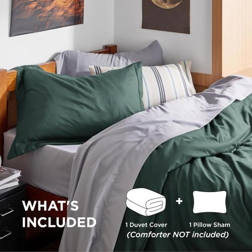 Bedsure Duvet Cover Twin/Twin XL Size - Soft Double Brushed Bedding Set for Kids & Adults, Zipper Closure, 2 Pieces, Includes 1 Duvet Cover (68x90) & 1 Pillow Sham, NO Comforter, Forest Green