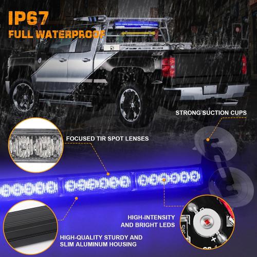 XRIDONSEN 35 inch Blue White Traffic Advisor Light Bar 48 LED Emergency Strobe Lights Safety Warning Front/Rear Window Lights w/Display Controller for Police Firefighter Ambulance Vehicles Trucks