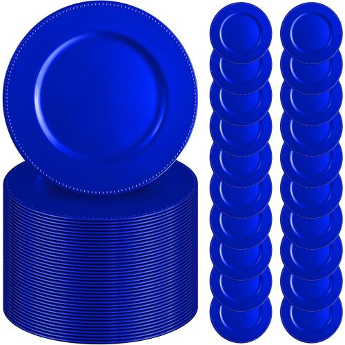 Royal Blue Charger Plates 13 Round Charger Plates Bulk Beaded Chargers for Dinner Plates Decorative Blue Charger Plastic Charger Plates for Wedding Party Event Bridal Shower Table Decoration