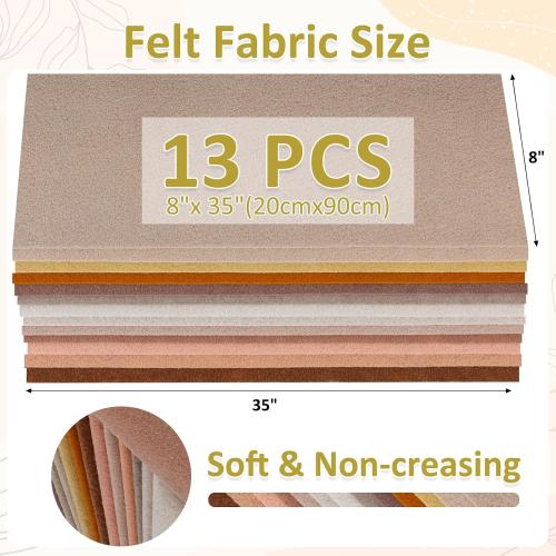 XSEINO 13 Rolls 8x35 1.4mm Thick Soft Felt Fabric Sheet 13 Assorted Light Brown Series Colors Felt Pack for DIY Craft Sewing Squares Nonwoven Patchwork