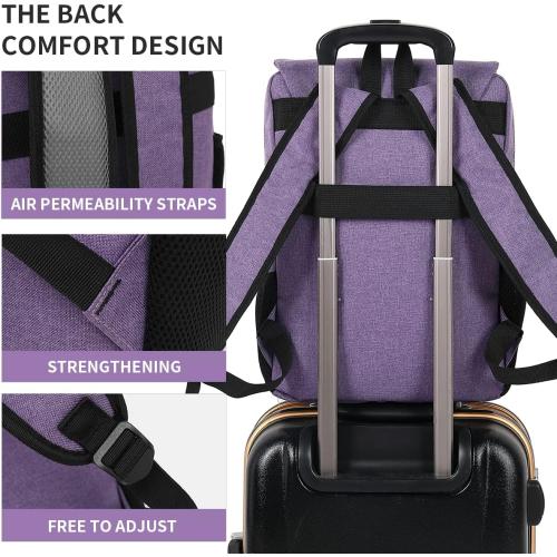 Mancio Vintage Slim Laptop Backpack for Women Men,Tear Resistant Business College Bag with USB Charging Port,Purple.