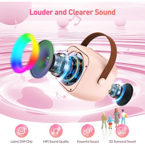 Karaoke Machine for Kids Adults, Mini Portable Bluetooth Karaoke Speaker with 2 Wireless Microphone and Lights, Christmas Birthday Gifts for Girls Ages 4, 5, 6, 7, 8, 9, 10, 12  Family Home Party