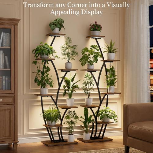 Plant Stand Indoor with Grow Light - Lighted Indoor Plant Shelf Tall 2 Pack