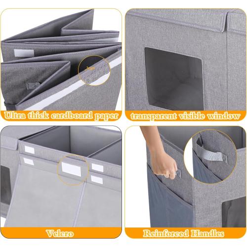 Large Stackable Storage Bins with Lids, Collapsible Sturdy Storage Organizer Boxes Bins Baskets, Foldable Closet Organizer Baskets for Home (Gray, L)