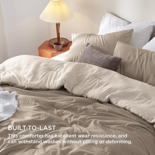 Bedsure King Size Comforter Set, Reversible Khaki Soft Prewashed Bedding for All Seasons, 3 Pieces Warm Down Alternative Bed Set, 1 Lightweight Comforter (104x90) and 2 Pillowcases (20x36)