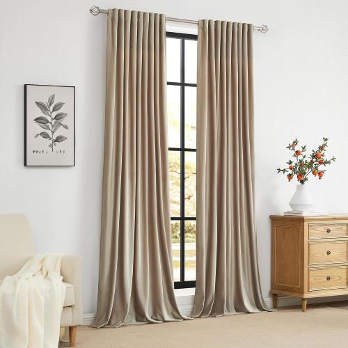 Size 84 Set of 2 Color beige 100% Full Blackout Champagne Beige Velvet Curtains 84 inch Long for Living Room,Set of 2 Liner Rod Pocket Back Tab Thermal Window Curtains Room Darkening Heavy Decorative Curtains Drapes for Bedroom