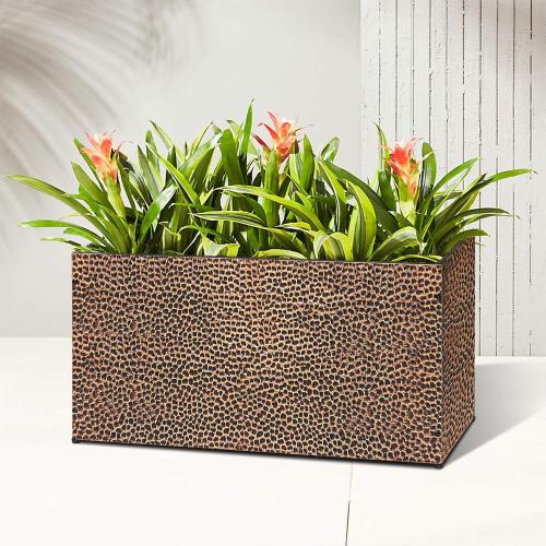 BAYN 30x12x16 Inch Rectangular Metal Planter Box – Bronze Hand-Hammered Metal Planter with Pre-Drill Holes, Heavy Duty Outdoor Garden Planter for Patio, Porch, Yard