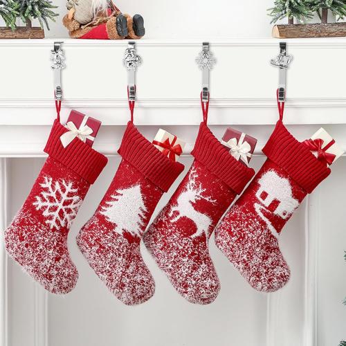 Christmas Stocking Holders, 4 Pack Xmas Stocking Holders Hangers for Mantel Fireplace Metal Stocking Hooks Stand for Christmas Party Decoration, Silver