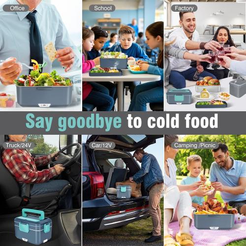 3.5L Super Large Electric Lunch Box Food Heater-Heated Lunch Box for Adults Men With Dual layer(2.5L 304 SS & 1L PP Fruit Container) 90W (12V/24V/110V) lonchera eléctrica portátil for Work/Car /Truck