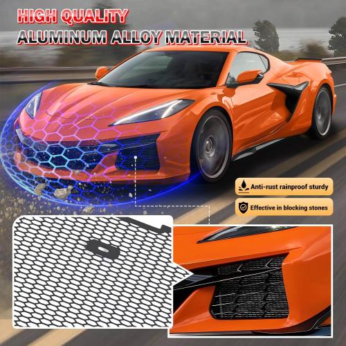 3Pcs Black Upgraded Front Radiator Guards Grille,Aluminum Body Bumper OEM Style Front Outer Grill Guard Protection Screens Grille Vents Insert Mesh Set for Corvette C8 Z06 2023 /E-Ray 2024