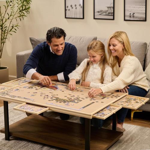 Rotating Wooden Puzzle Board for with 6 Storage Drawers & Protective Cover – Jigsaw Puzzle Table - for Adults & Families Home Entertainment & Puzzle Building (1500 Piece Puzzle Board)