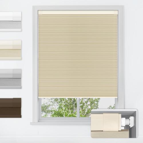 LazBlinds No Tools No Drill Cordless Cellular Shades, Blackout Light Blocking Honeycomb Shades for Home, Thermal Insulation Blinds for Windows, 34 W x 48 H, Beige