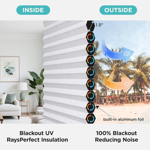 Joydeco No Tools No Drill Window Blinds for Indoor Windows, Blackout Shades Cellular Shades Cordless, No Drill Blinds for Windows, Window Shades for Home, Bedrooms, Doors (White, 33 W x 64 H)