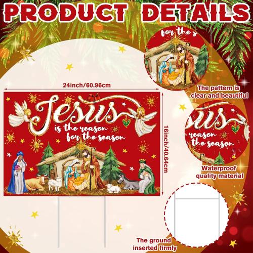 Pickmesh 24 x 16 Inch Jesus Is the Reason for the Season Sign with H Stake Christmas Holy Nativity Yard Sign Outdoor Decorations Religious Lawn Decor for Xmas Holiday Church Party Decoration(Classic)