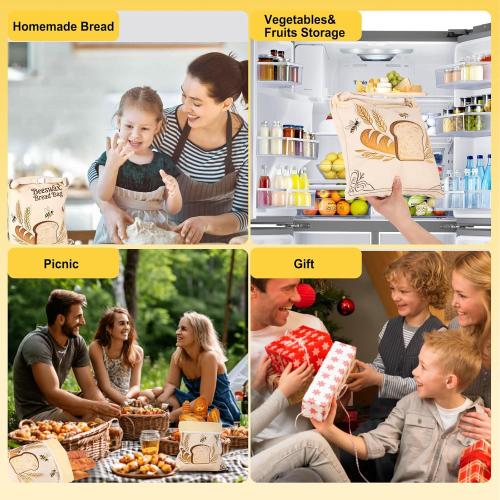 2 Pack Reusable Beeswax Bread Bags for Sourdough, 17inx13in Bread Bags for Homemade Bread, XL Natural Beewax Lined Bread Bag, Freezer Friendly Freshness Preservation for Food Storage