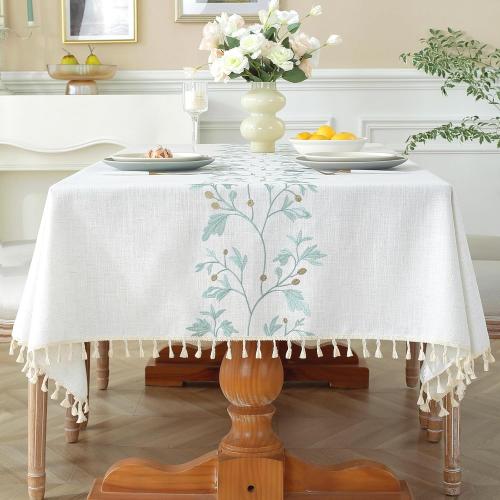Size 55x55 Color White Laolitou Cotton Linen Waterproof Tablecloth for Dining Rustic Farmhouse Kitchen Rectangle Table Cloth Coffee Table Cover, Beige, Green Coffee Flower, 55x55 Inch