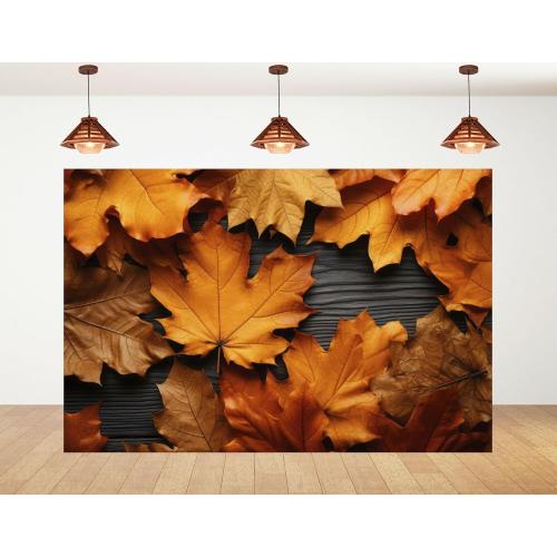 4x4ft Autumn Maple Leaves Backdrop Rustic Wood Plank Photography Background for Fall Thanksgiving Harvest Festival Decorations Banner Photo Studio Props