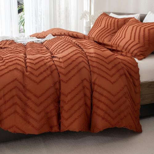 Andency Burnt Orange Super King Size120 x 120  Comforter, Boho Terracotta Soft Warm Bedding Comforter Sets for King Bed, 3 Pieces Rust Chevron Tufted Aesthetic Microfiber Lightweight Comforter Set