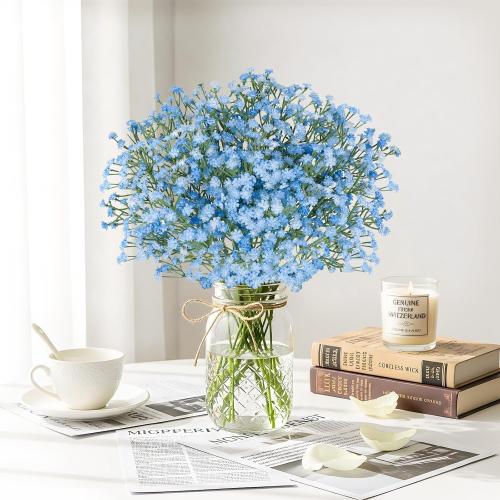 N&T NIETING 10Pcs Babys Breath Artificial Flowers Bulk Faux Flowers, Blue