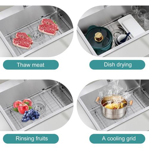 Size 25x14 Stainless Kitchen Sink Protector - S304 Sink Grids for Bottom of Kitchen Sink, 25 x 14 with Rear Drain for Single Bowl Kitchen Sink with Corner Radius